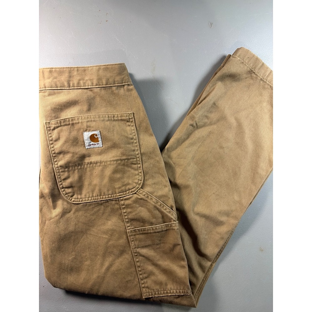 Carhartt Carpenter Pants Mens 31x30 Dark Khaki Relaxed Fit Cotton Workwear B324